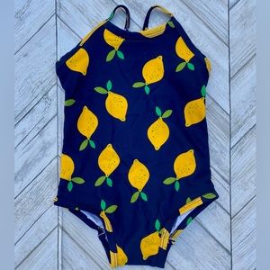 New Hanna Andersson Lemon Print Scoop Back One-Piece Swimsuit
